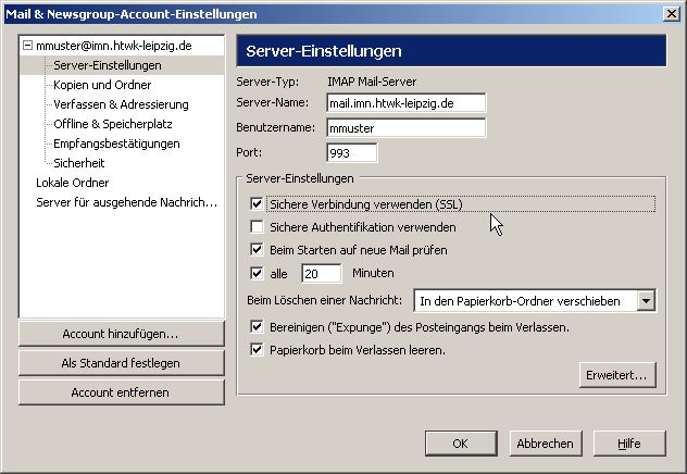 Mozilla IMAP Mail Einstellungen