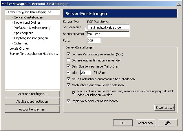 Mozilla POP3 Mail Einstellungen
