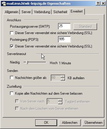 Outlook Expresss POP3 Mail Einstellungen
