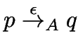 $p \stackrel{\epsilon}{\to}_A q$