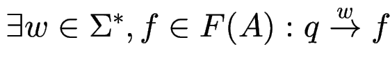 $\exists w \in \Sigma^*, f \in F(A): q \stackrel{w}{\to} f$