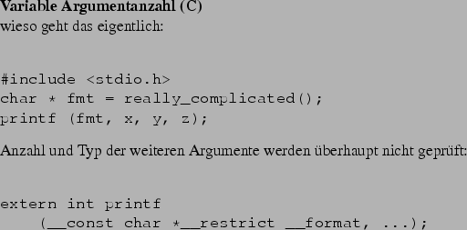 \begin{frame}[fragile,environment=slide]
\frametitle{Semantik von Unterprogramme...
...me erlaubt?
\item
Brgerrechte fr Unterprogramme?
\end{itemize}\par\end{frame}