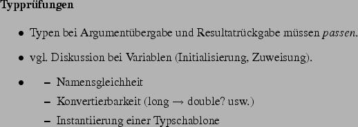 \begin{frame}[fragile,environment=slide]
\frametitle{Das berladen von Namen}
\p...
... f (String x) { ... }
boolean f (String x) { ... }\end{verbatim}
\par\end{frame}