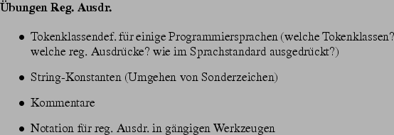 \begin{frame}[fragile,environment=slide]
\frametitle{(erweiterte) Backus-Naur-Fo...
...<stmt> ]\end{verbatim}
\end{itemize}kann in BNF bersetzt werden
\par\end{frame}