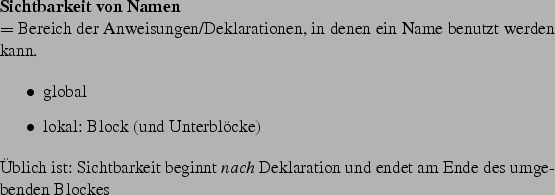 \begin{frame}[fragile,environment=slide]
\frametitle{Statische und dynamische Si...
...mon-LISP), (Perl))
\end{itemize}bung: Perl-Beispiel (local/my)
\par\end{frame}