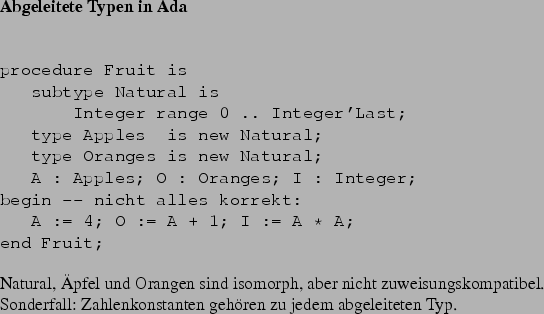 \begin{frame}[fragile,environment=slide]
\frametitle{Produkttypen (Records)}
\pa...
...ig in COBOL ($\le 1960$)
\par
bung: Record-Konstruktion (in C, C++)?\end{frame}