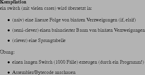 \begin{frame}[fragile,environment=slide]
\frametitle{Schleifen steuern durch\dot...
...tring> ();
for (String s : c) { ... }\end{verbatim}
\end{itemize}\par\end{frame}